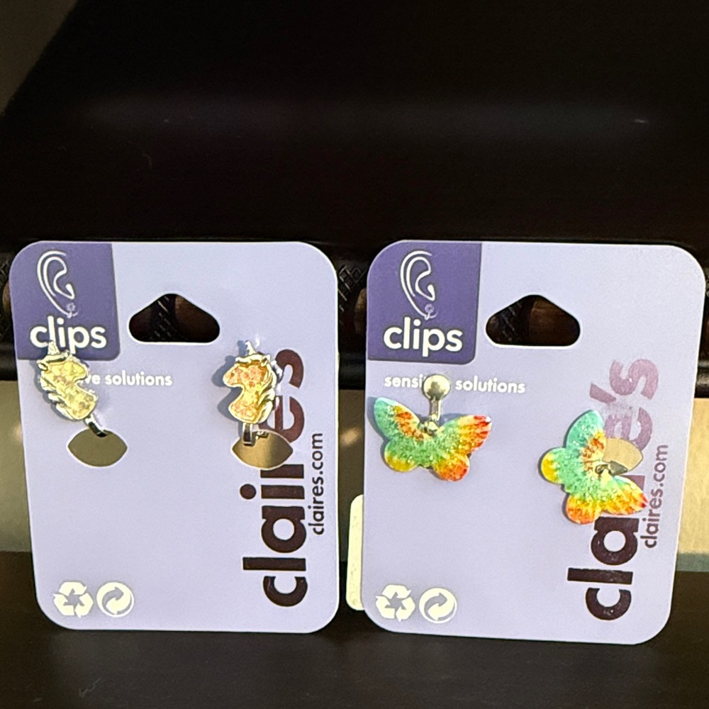 Claire's Rainbow Tie-Dye Butterfly & Seahorse Clip-On Earrings